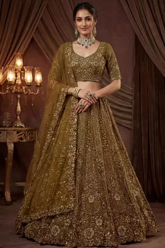 Captivating Green Embroidered Net Wedding Wear Lehenga Choli