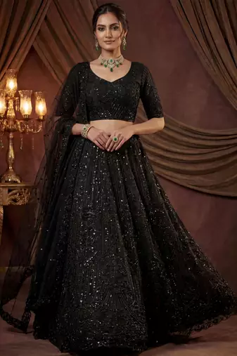 Sparkling Black Embroidered Net Reception Wear Lehenga Choli