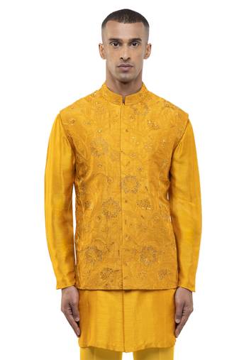 Yellow embroidered georgette Kurta Bandi set