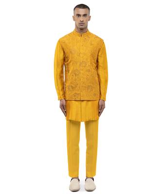 Yellow embroidered georgette Kurta Bandi set 2