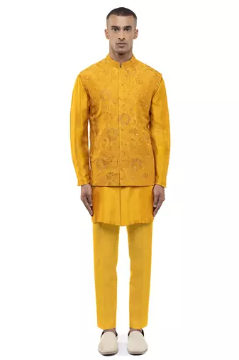 Yellow embroidered georgette Kurta Bandi set