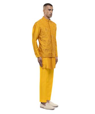 Yellow embroidered georgette Kurta Bandi set 3