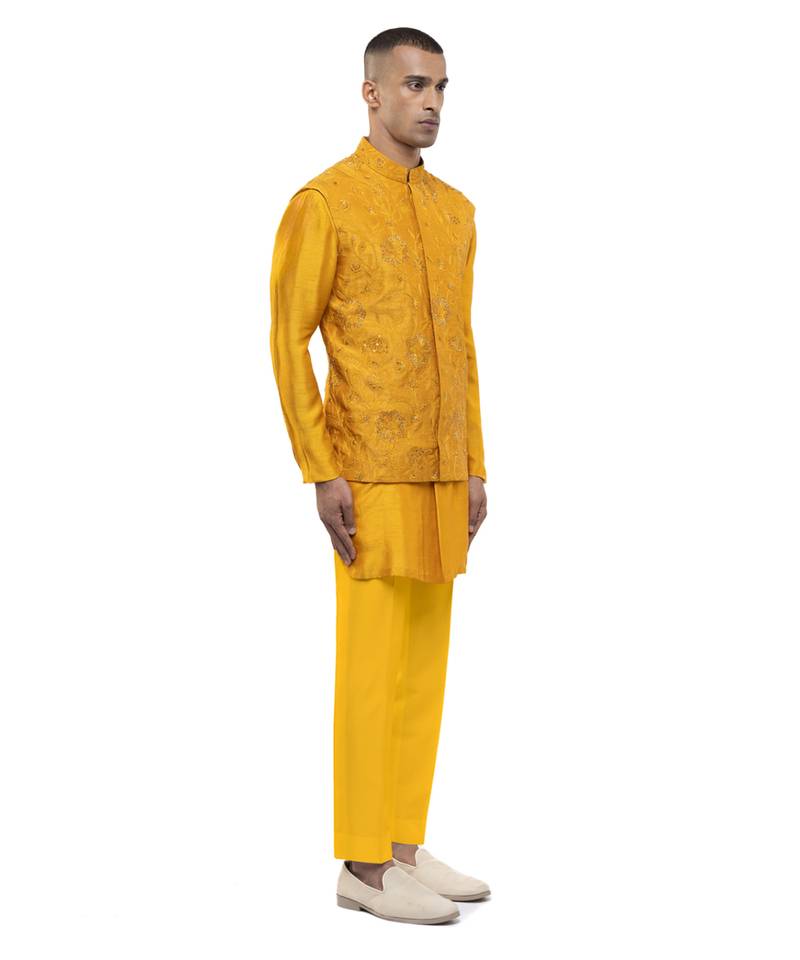 Yellow embroidered georgette Kurta Bandi set