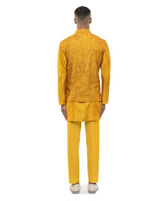 Yellow embroidered georgette Kurta Bandi set 4