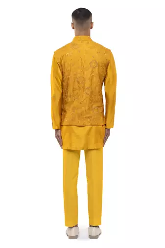 Yellow embroidered georgette Kurta Bandi set