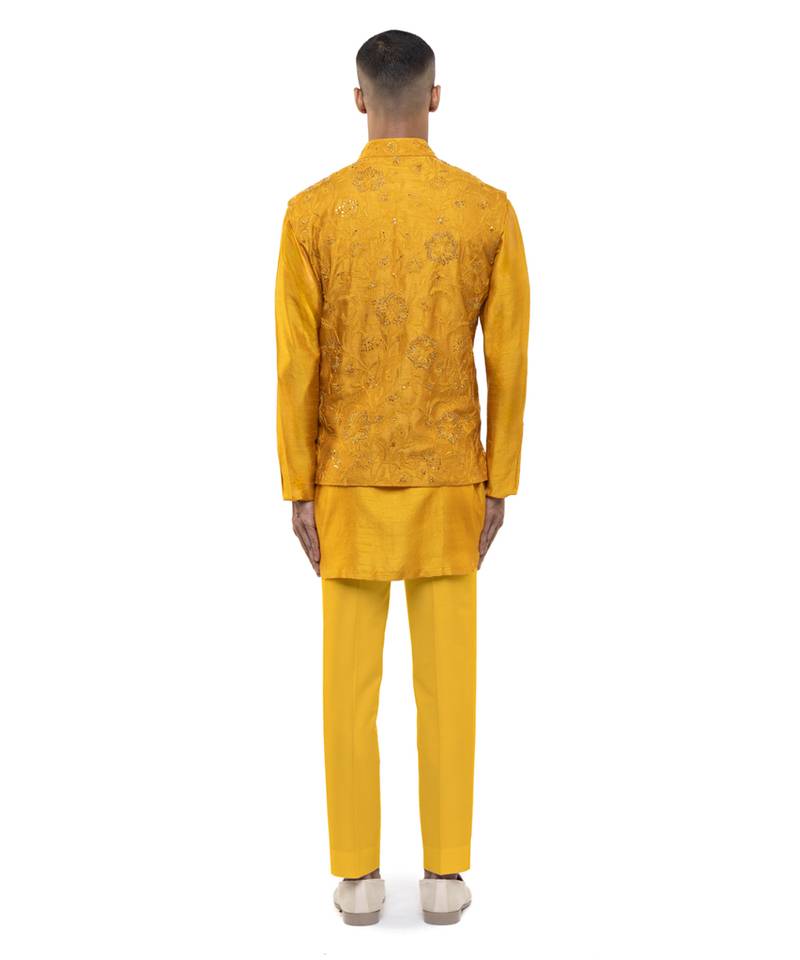 Yellow embroidered georgette Kurta Bandi set