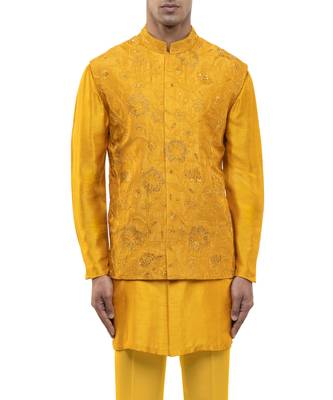 Yellow embroidered georgette Kurta Bandi set 5