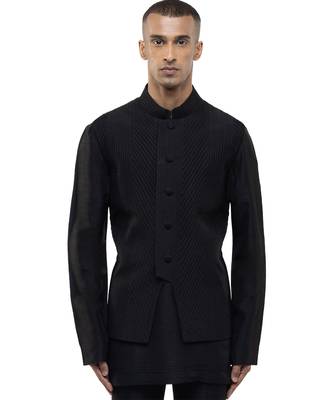 Black plain silk Kurta Bandi set 1