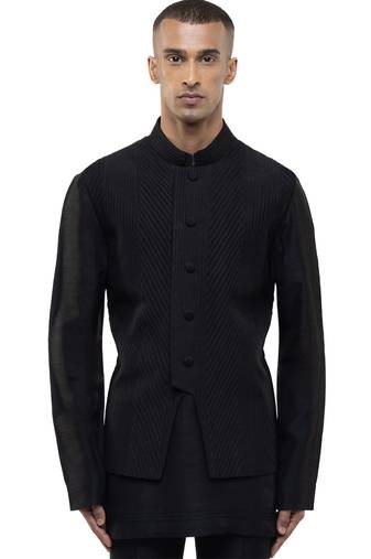 Black plain silk Kurta Bandi set