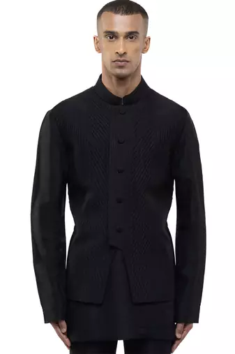 Black plain silk Kurta Bandi set