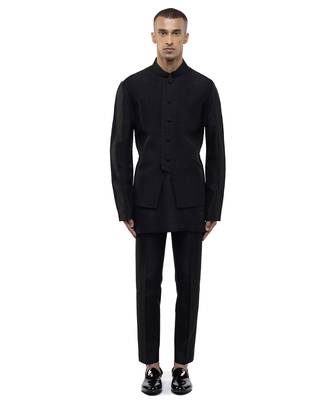 Black plain silk Kurta Bandi set 2