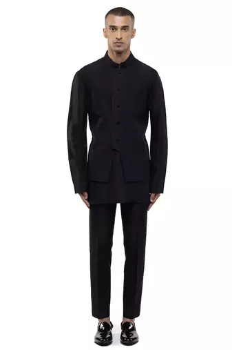 Black plain silk Kurta Bandi set
