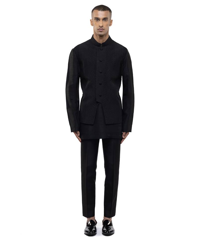 Black plain silk Kurta Bandi set