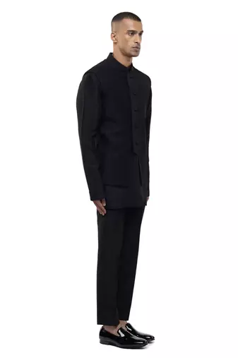 Black plain silk Kurta Bandi set