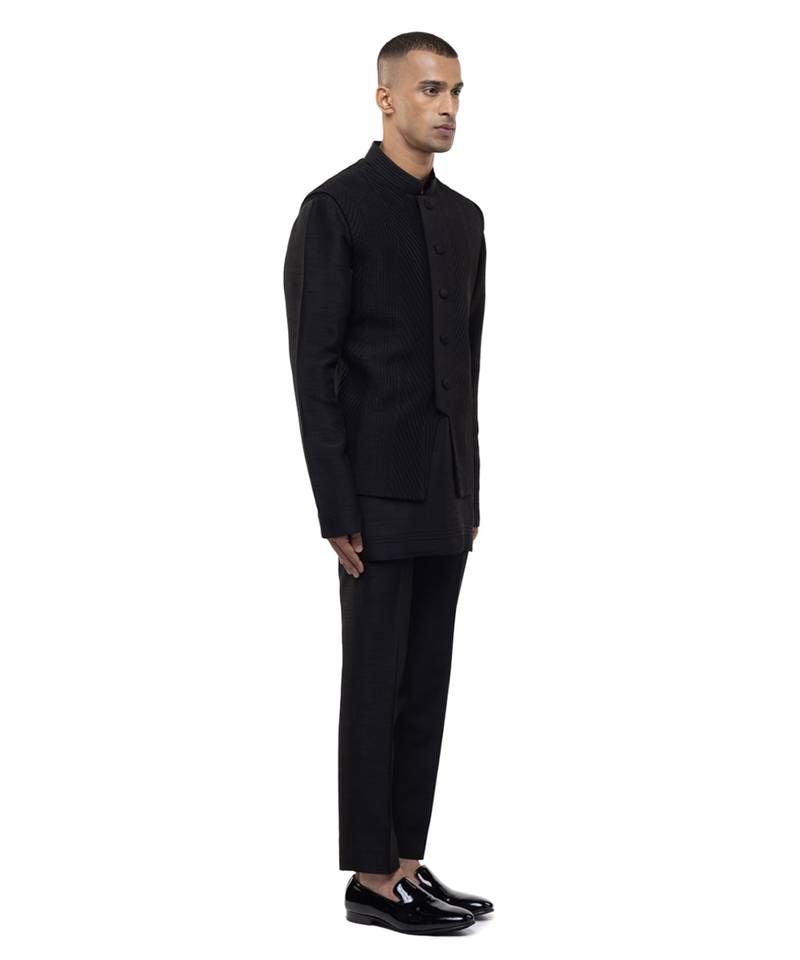 Black plain silk Kurta Bandi set