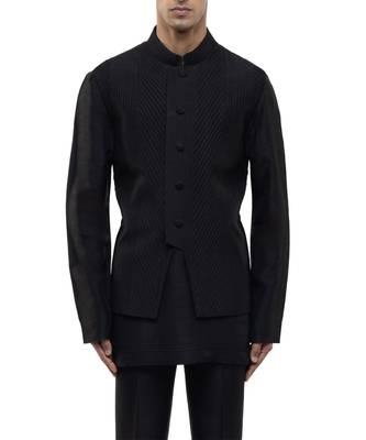 Black plain silk Kurta Bandi set 5