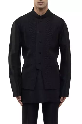 Black plain silk Kurta Bandi set