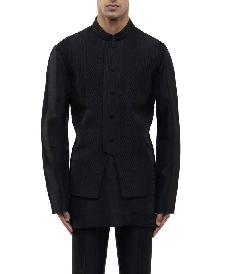 Black plain silk Kurta Bandi set