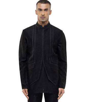 Black plain silk Kurta Bandi set 1