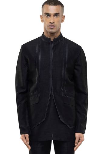 Black plain silk Kurta Bandi set