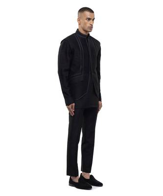 Black plain silk Kurta Bandi set 3