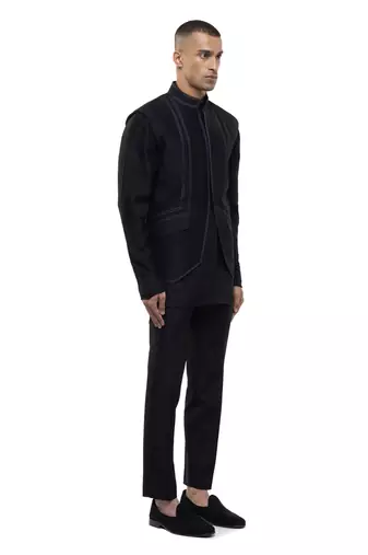 Black plain silk Kurta Bandi set