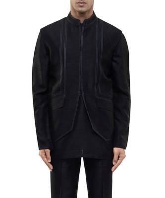 Black plain silk Kurta Bandi set 5