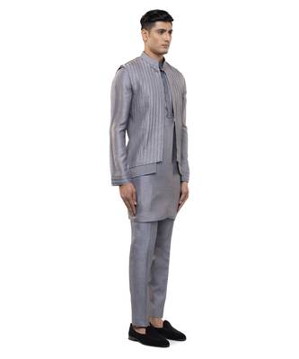 Grey plain silk Kurta Bandi set 3