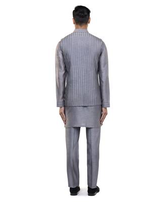 Grey plain silk Kurta Bandi set 4