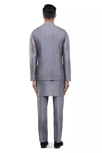 Grey plain silk Kurta Bandi set
