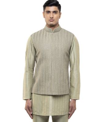 Green embroidered silk Kurta Bandi set 1