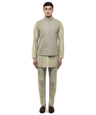 Green embroidered silk Kurta Bandi set 2