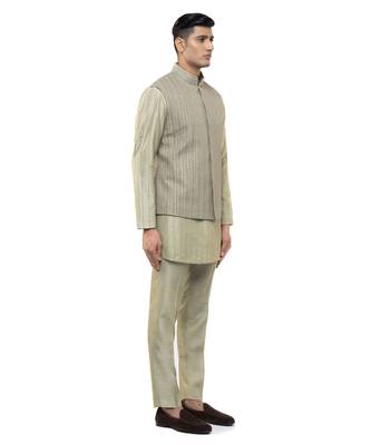 Green embroidered silk Kurta Bandi set 3