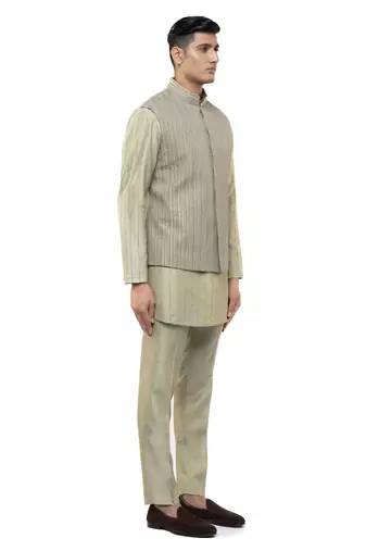 Green embroidered silk Kurta Bandi set