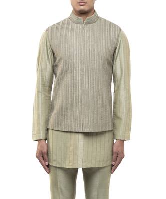 Green embroidered silk Kurta Bandi set 5