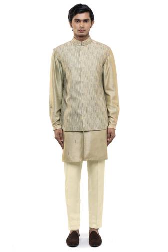 Green embroidered silk Kurta Bandi set