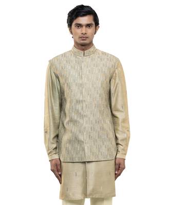 Green embroidered silk Kurta Bandi set 2