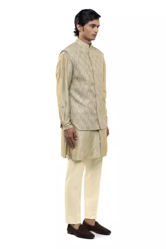 Green embroidered silk Kurta Bandi set