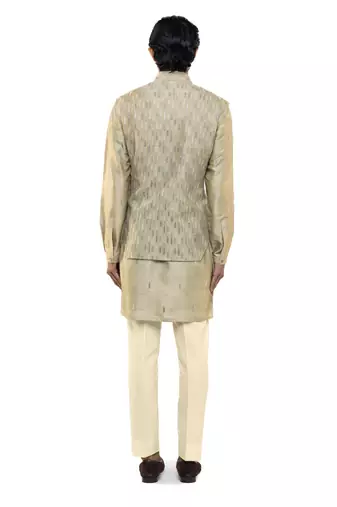 Green embroidered silk Kurta Bandi set