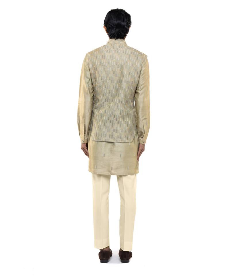 Green embroidered silk Kurta Bandi set