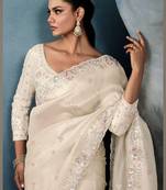 ivory gold crushed saree with thread sequin work