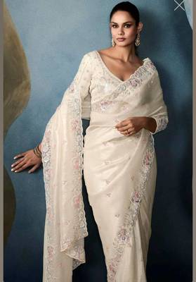 ivory gold crushed saree with thread sequin work 3