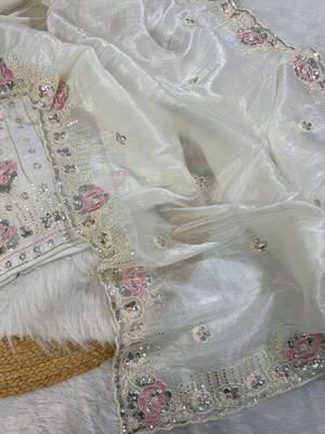 ivory gold crushed saree with thread sequin work 5