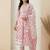 White pink block print cotton kurta set with lace dupatta