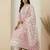 White pink block print cotton kurta set with lace dupatta