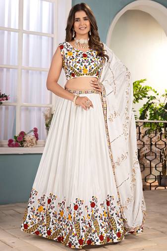 Fantastic Off-White Embroidered Net Wedding Wear Lehenga Choli