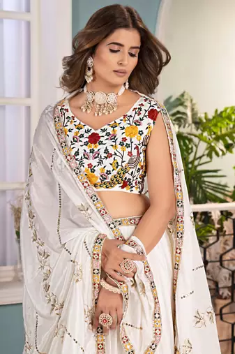Fantastic Off-White Embroidered Net Wedding Wear Lehenga Choli