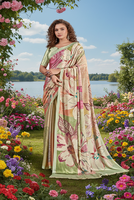 multicolor  printed saree with blouse 1