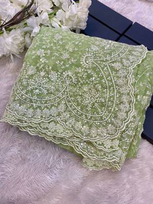 pastel green shimmer silk saree with embroidered border 5