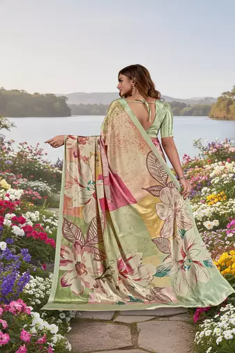 multicolor  printed saree with blouse